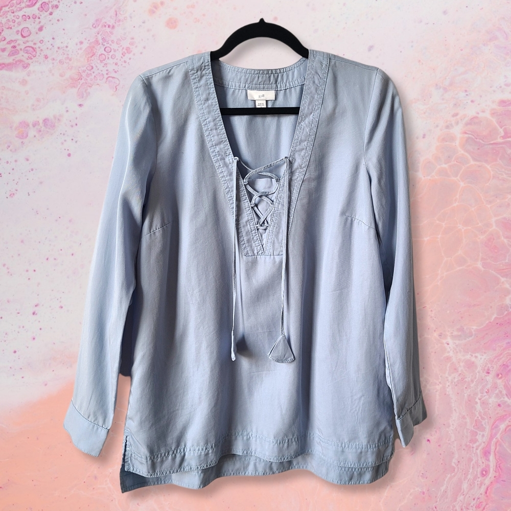 J. Jill Blue Long Sleeve Lace Up Chambray Blouse - Picture 2 of 12